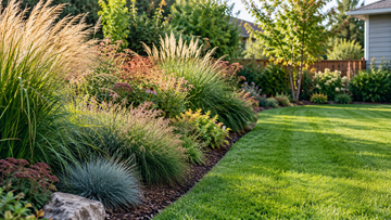 Ornamental grasses beside a lawn