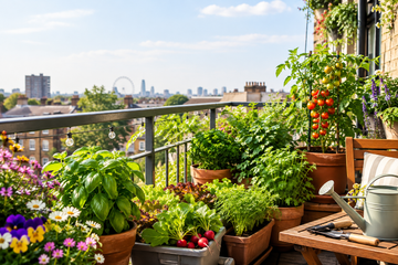 Best seeds for a balcony garden in the UK with vegetables, herbs and flowers growing in containers