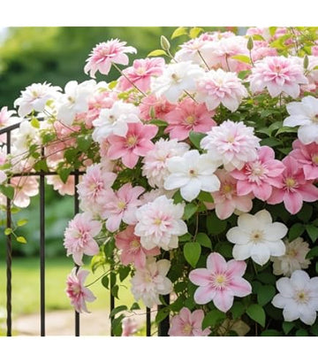 Golden Jade climbing Clematis with ornamental flowers