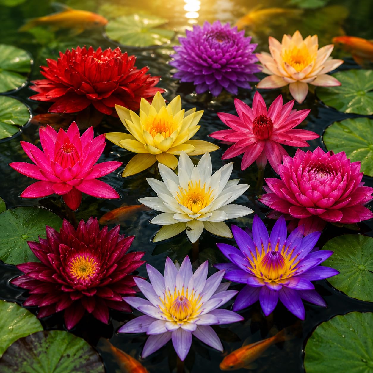 Open mouth lotus blooms growing in a decorative water bowl