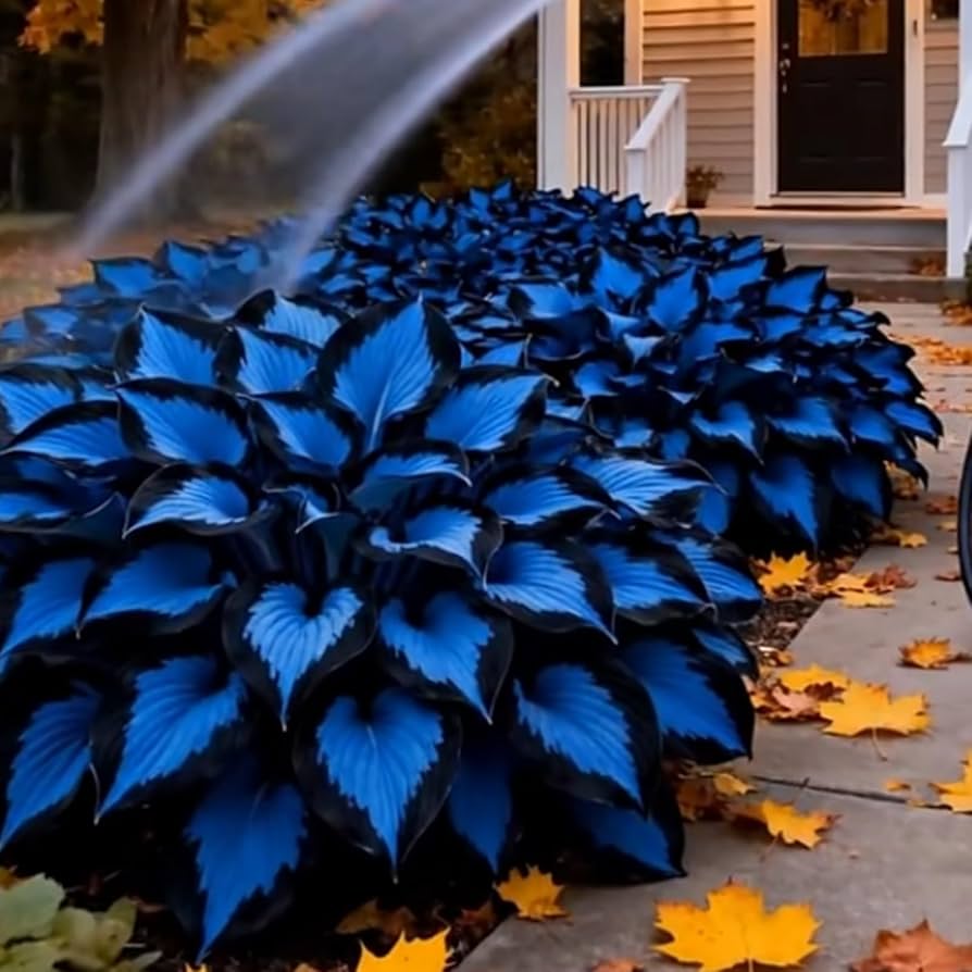Hosta foliage growing in a shaded garden area