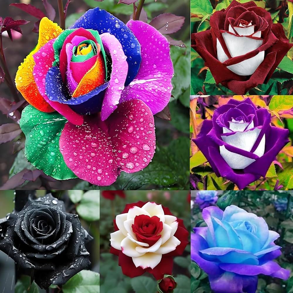 Mixed-color ornamental rose flowers displayed in a patio garden container

