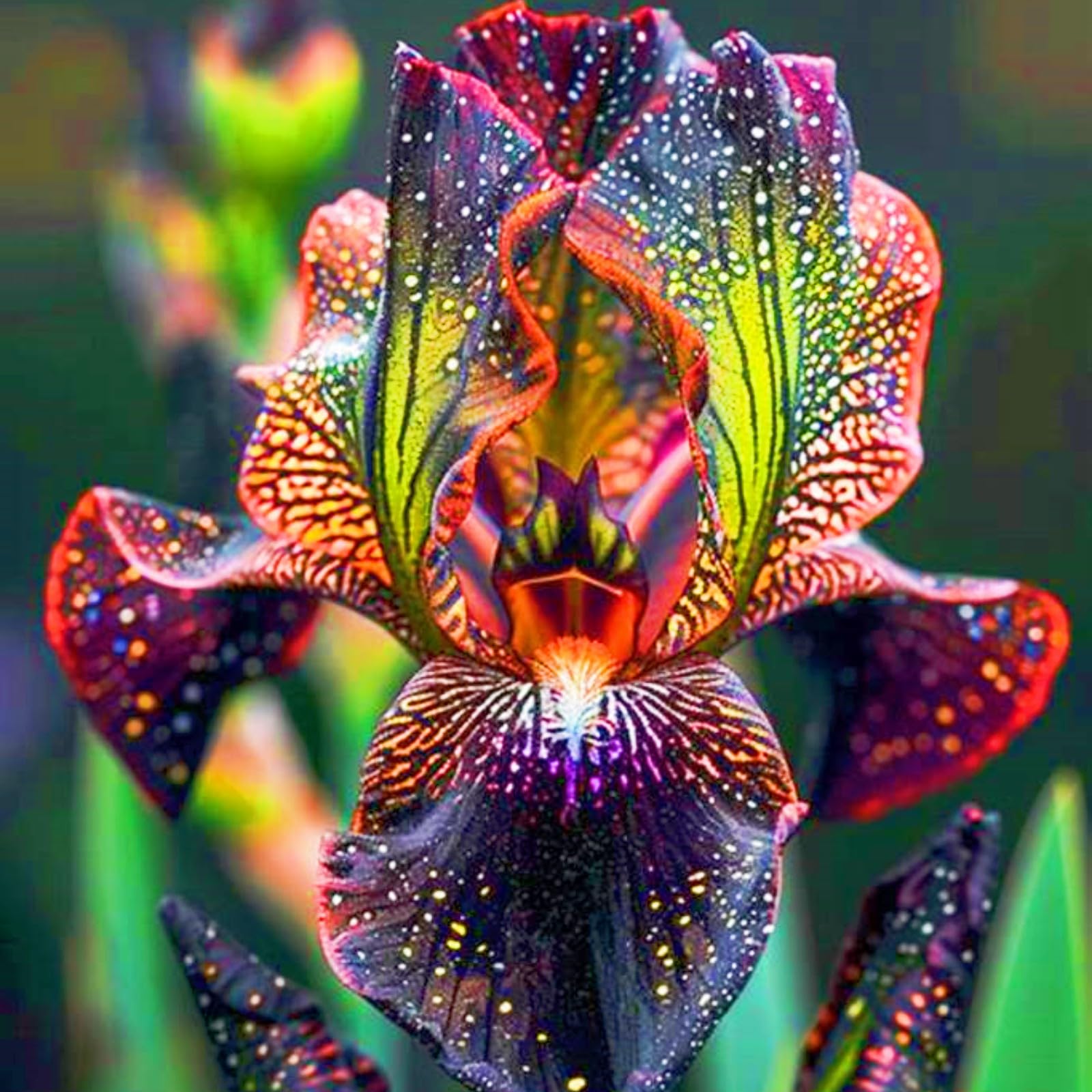 Iris plants growing in an outdoor perennial garden