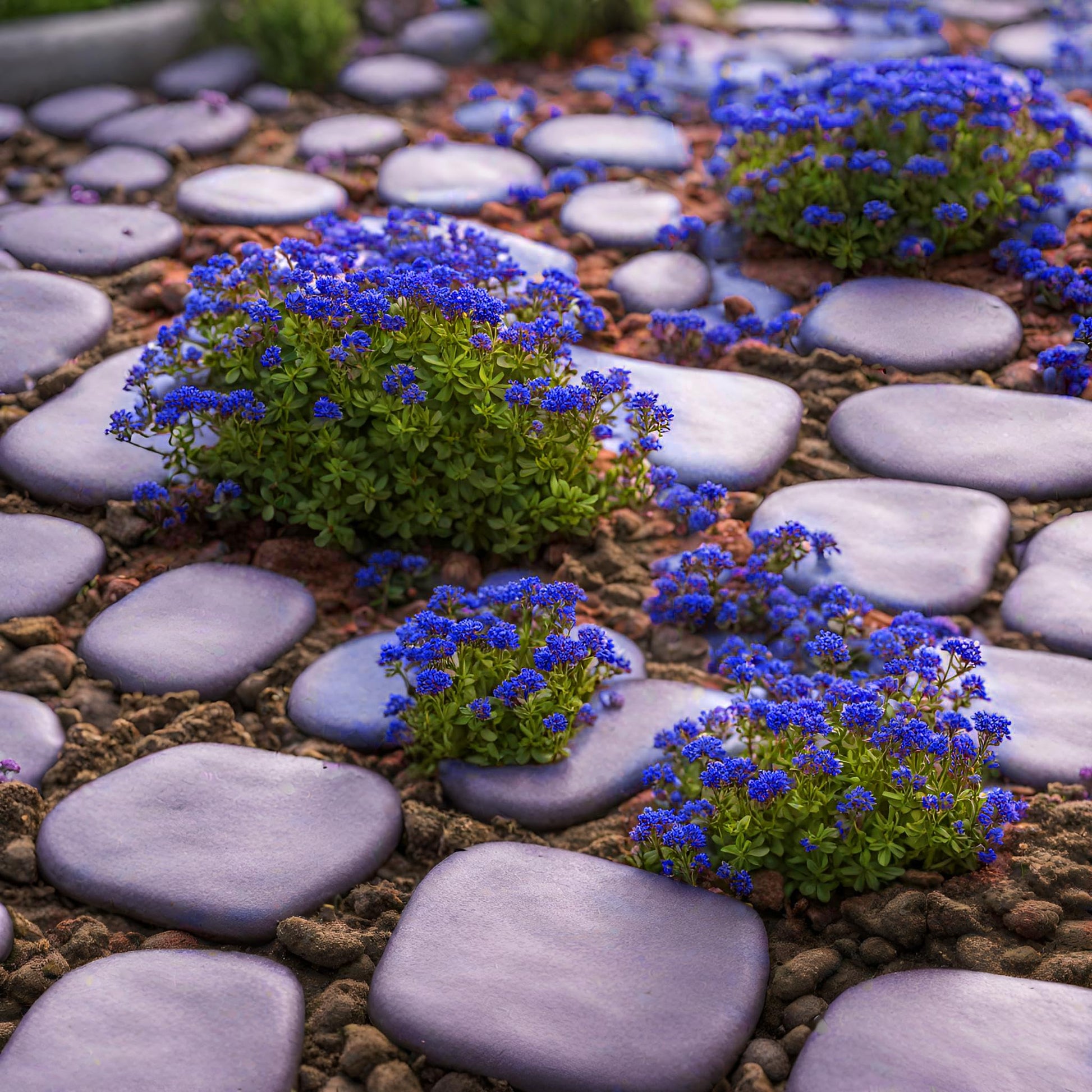Blue Creeping Thyme flower seeds for planting in garden borders and pathways.