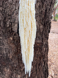 Ivory white hanging amaranthus arranged in a table centerpiece for boho home décor.