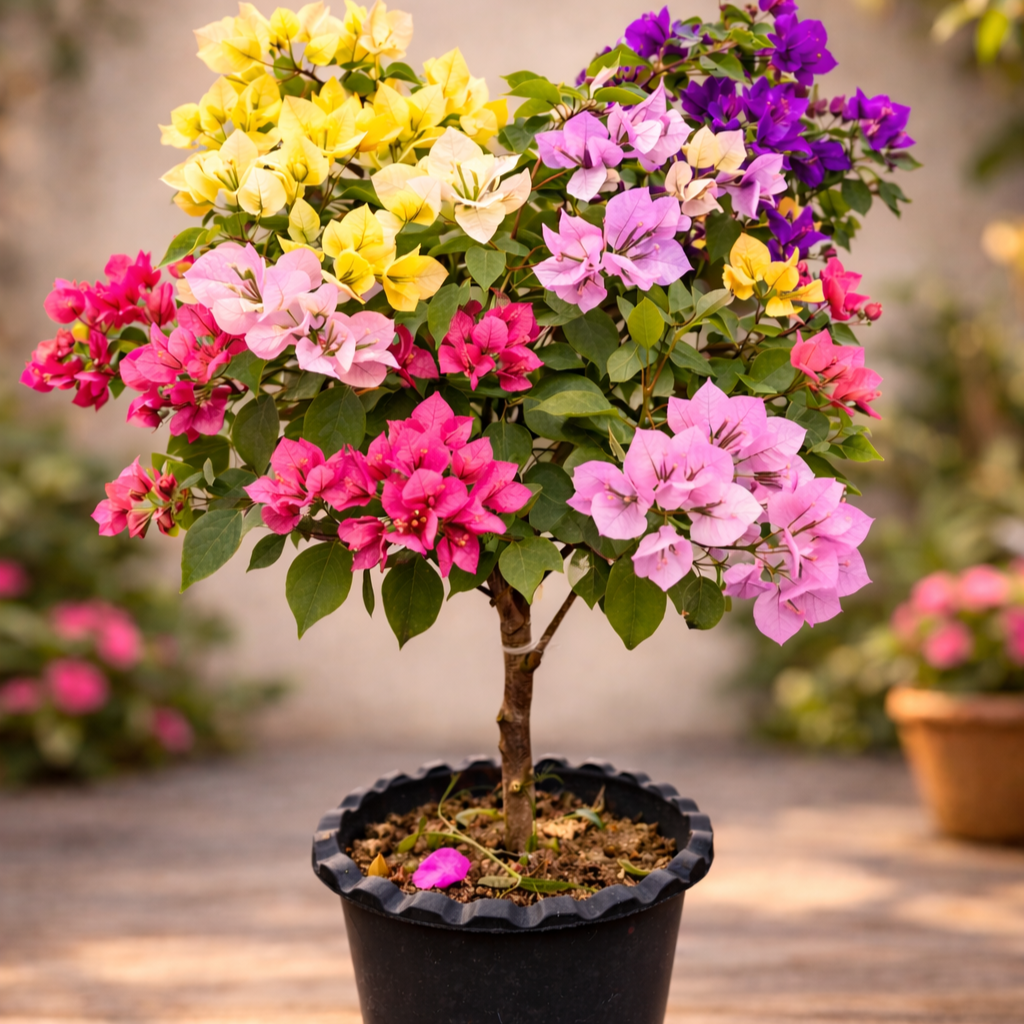 Colorful Bougainvillea climbing flower seeds suitable for pergolas, fences, and containers.