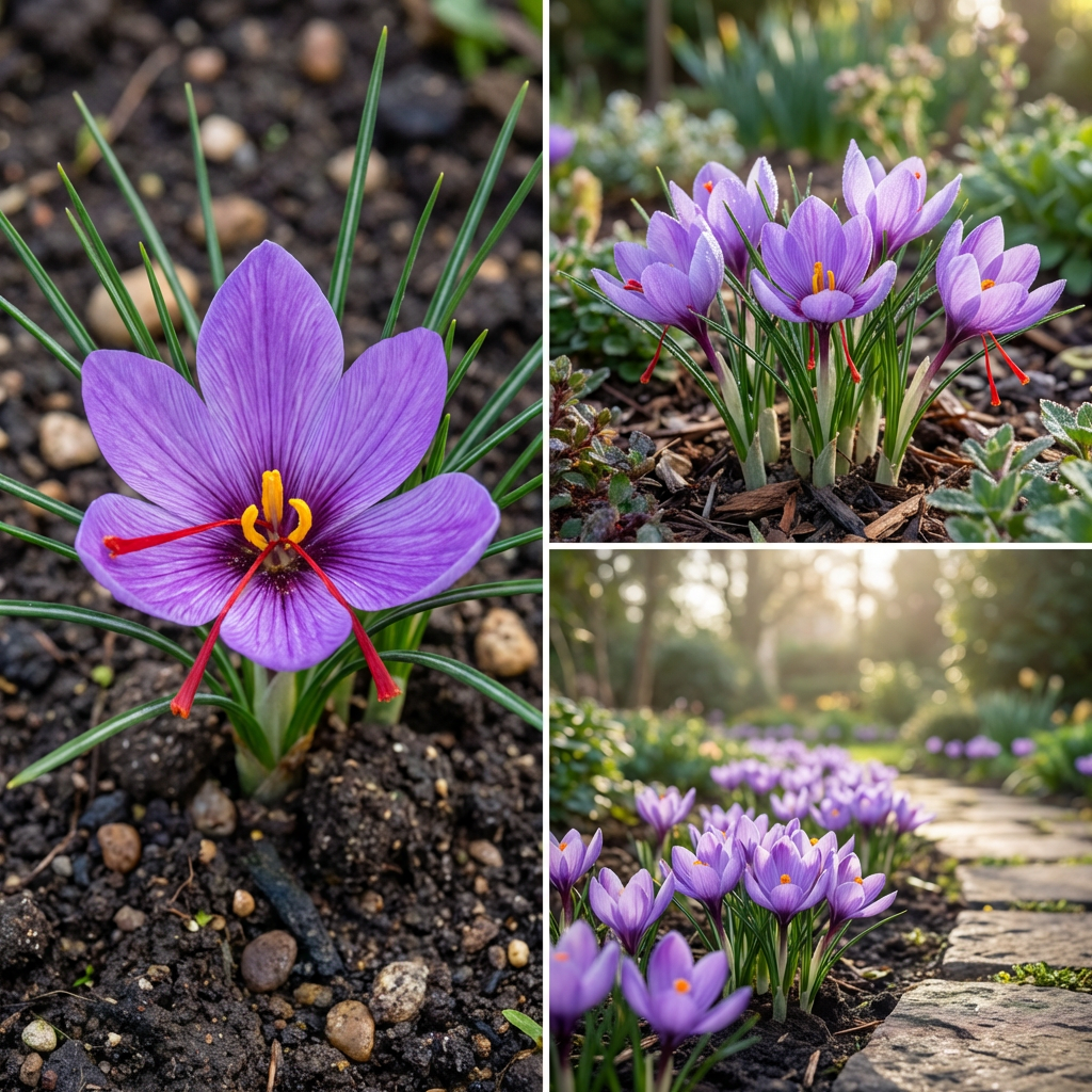 Saffron Crocus Flower Seeds for Garden Growing with Elegant Purple Blooms
