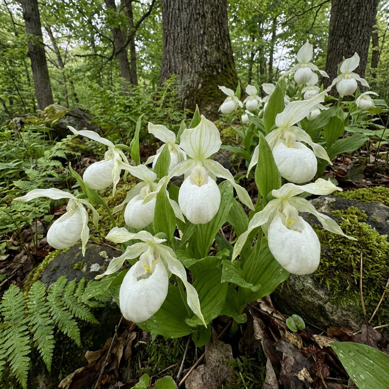 White Lady’s Slipper Flower Seeds – Rare Woodland Orchid with Elegant Spring Blooms