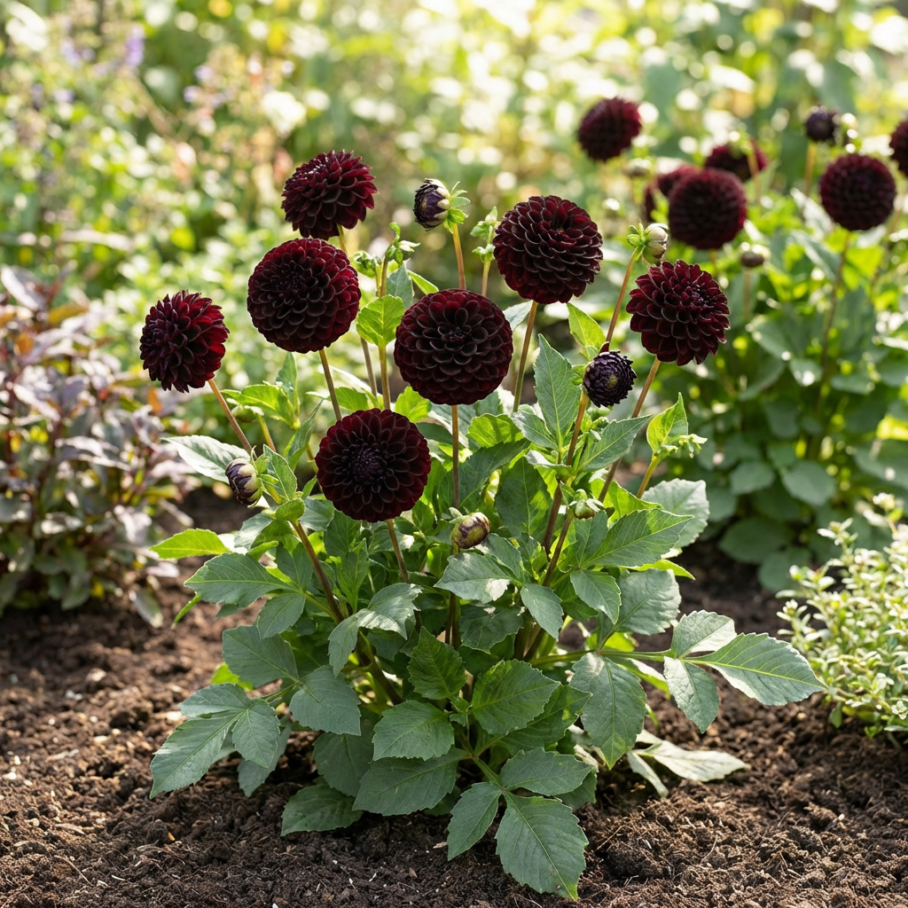 Black Pompon Dahlia Flower Seeds for Home Garden Decorative Blooming Plants