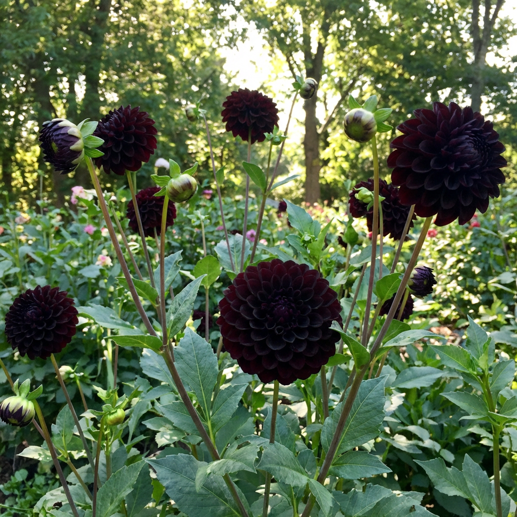 Black Pompon Dahlia Flower Seeds for Home Garden Decorative Blooming Plants