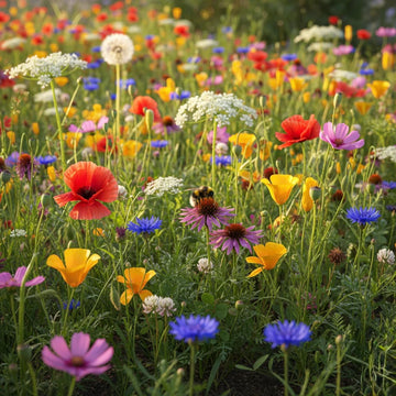 Harmonious Haven hedgerow wildflower mix growing in a colorful garden border