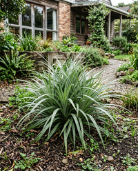 Astelia Banksii ornamental grass with attractive silver green foliage in a landscaped garden
