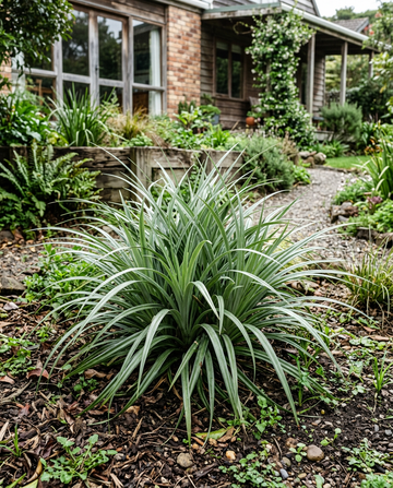 Astelia Banksii ornamental grass with attractive silver green foliage in a landscaped garden