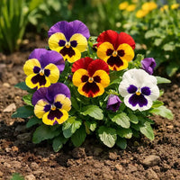 Colorful viola pansy flowers growing in a home garden