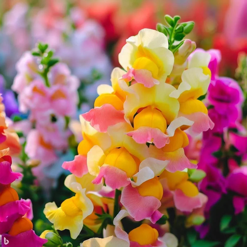 Mixed Color Snapdragon Flowers Growing in Garden