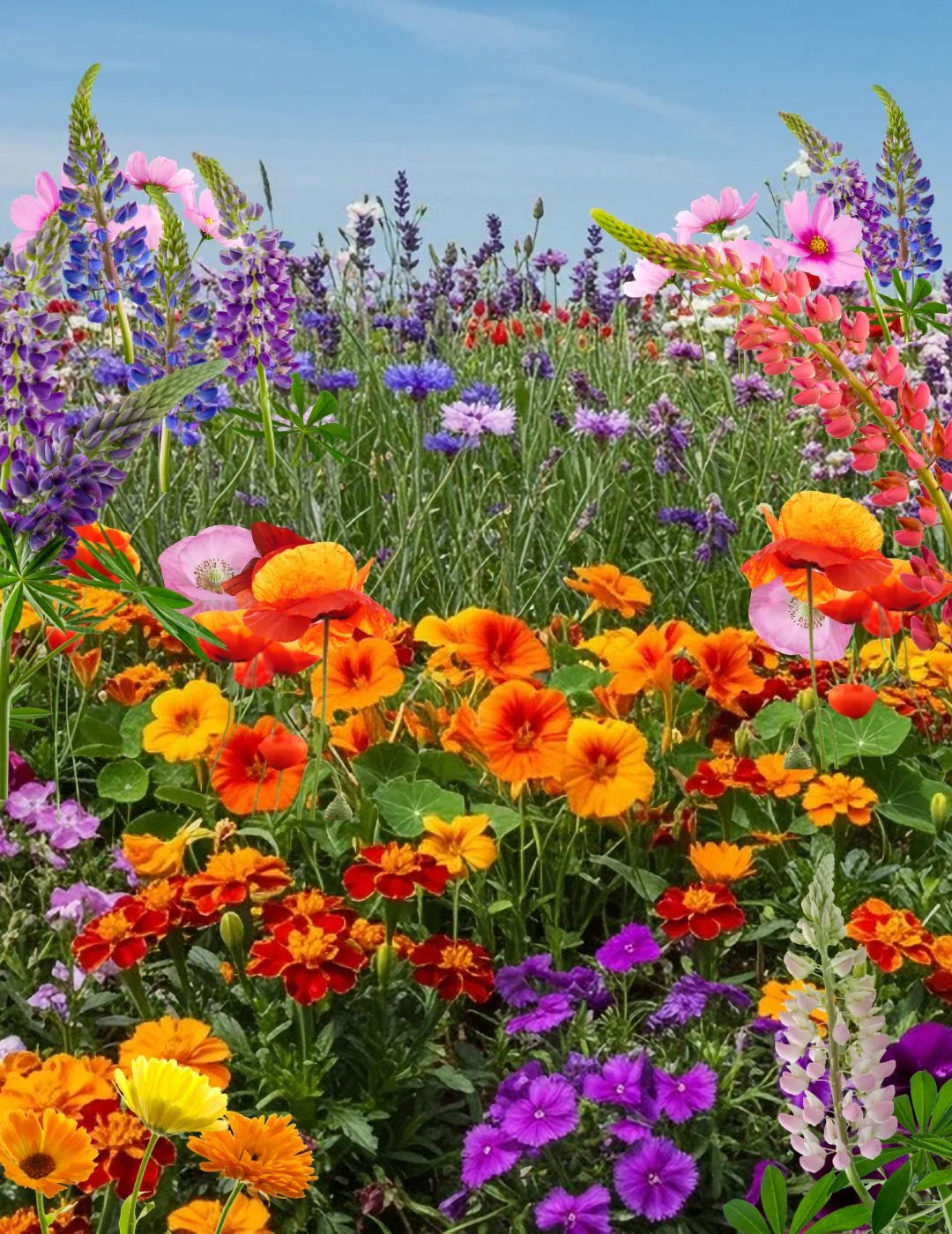 Native wildflower mix creating a vibrant seasonal landscape with mixed blooms
