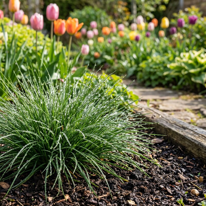 Luzula Ulophylla grass plants growing in a landscaped garden