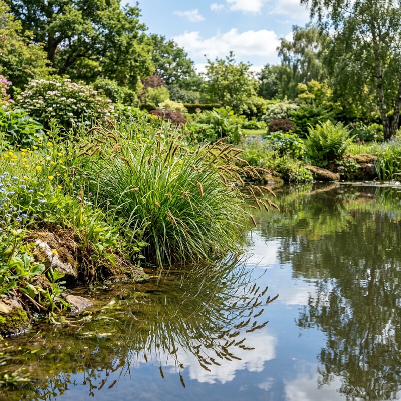 Carex Vulpina ornamental grass growing in a landscaped garden