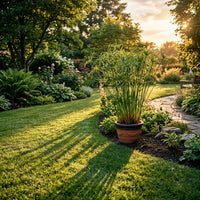 Cyperus Alternifolius ornamental grass growing in a landscaped garden
